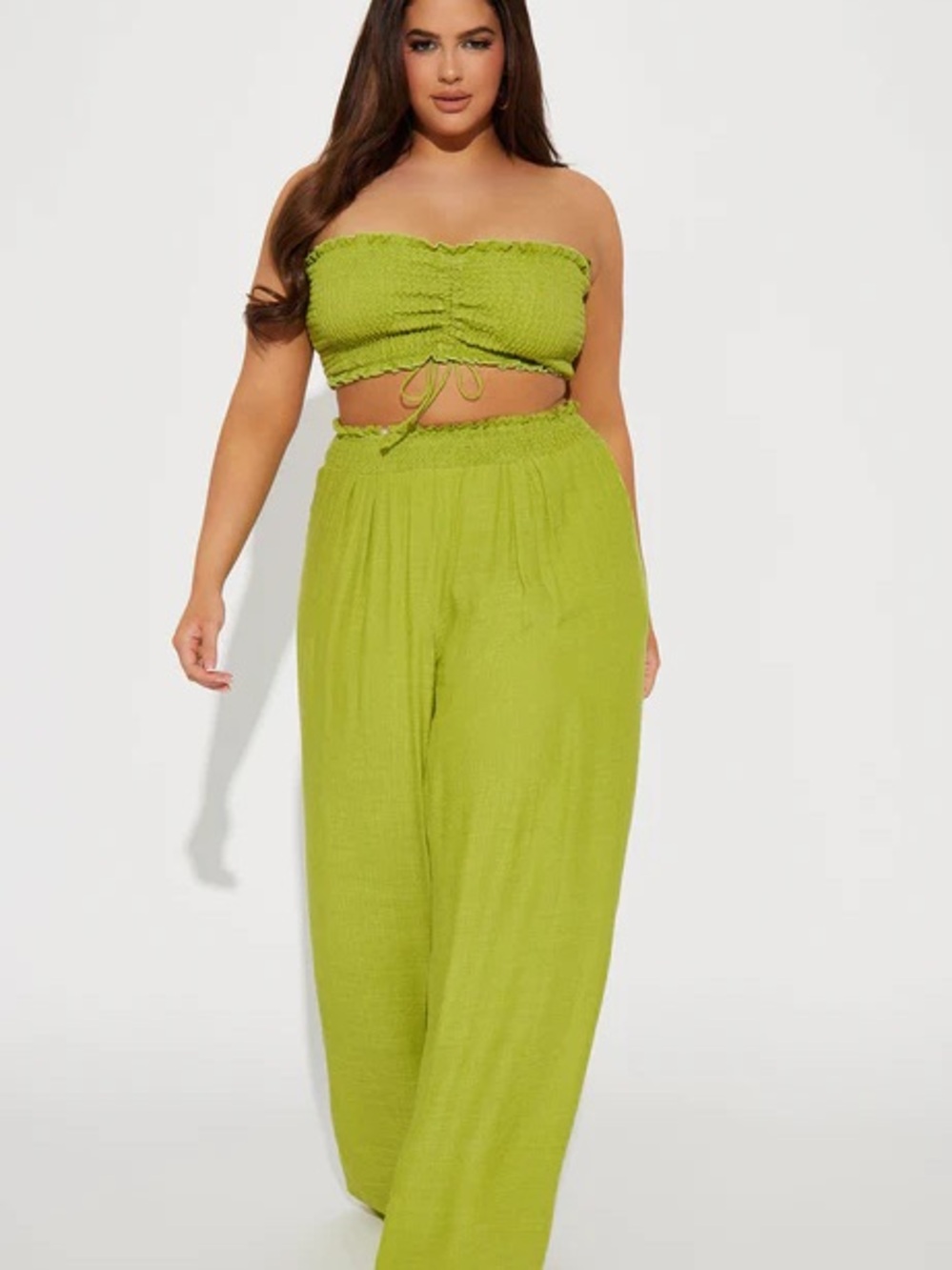 Fashion Nova Vacation Time Pant Set - Chartreuse